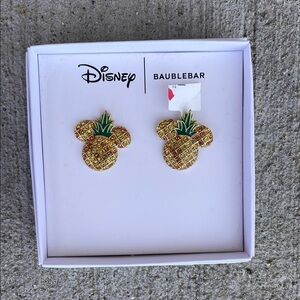 Disney x BaubleBar Pineapple Mickey Earrings Studs No Dangle NEW Discontinued